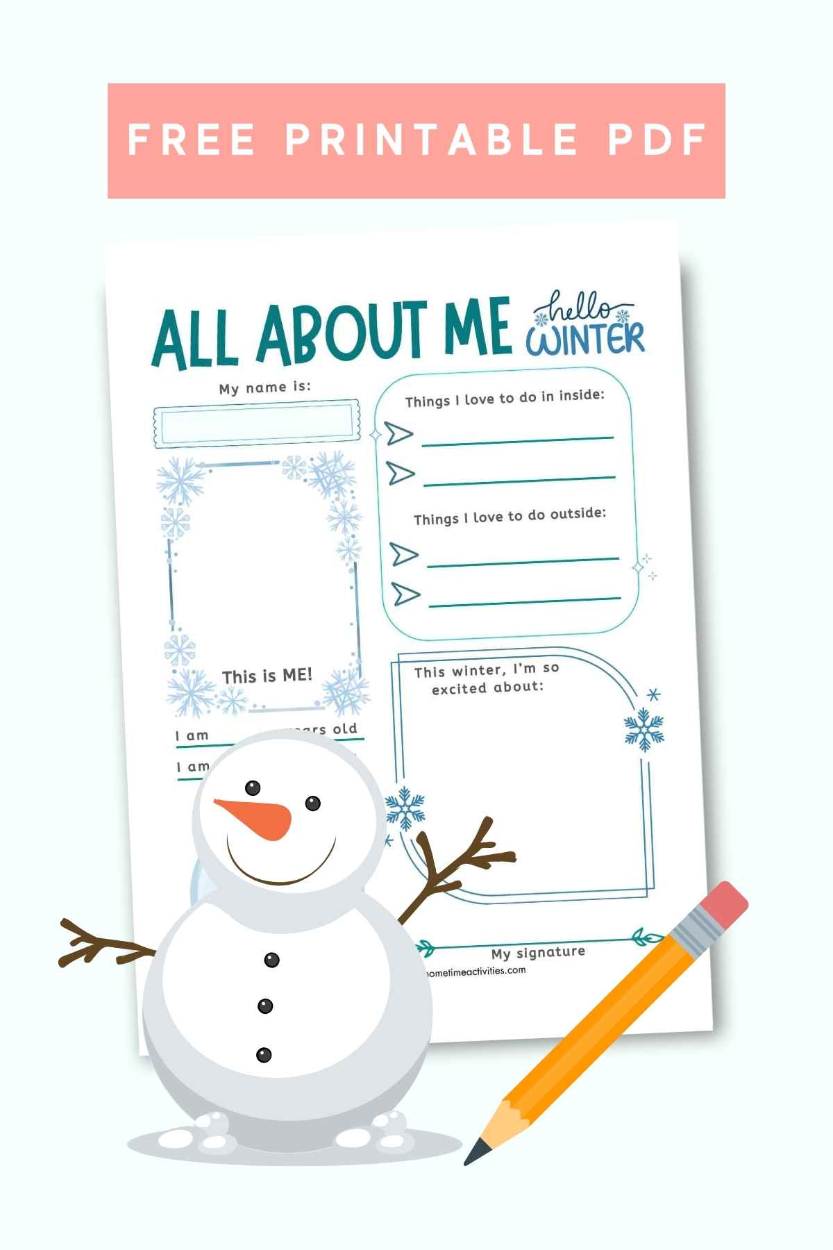 winter all about me - free printable worksheet